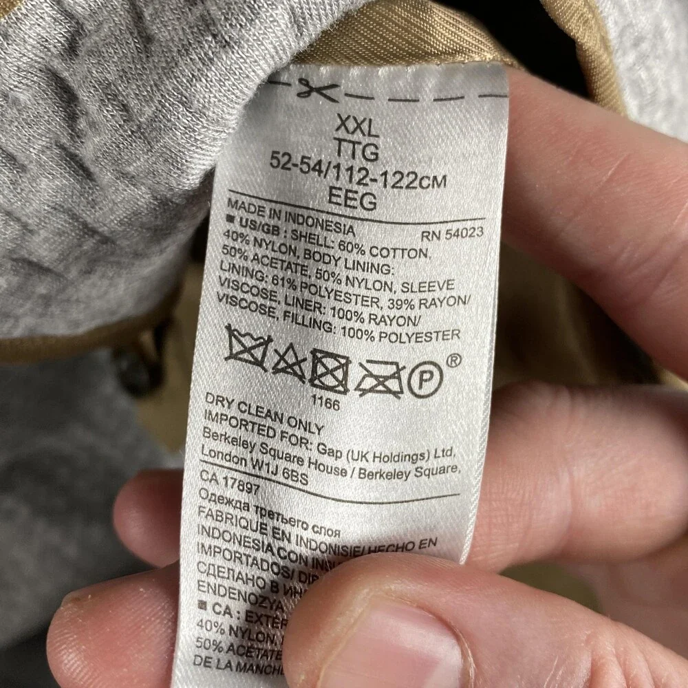 Banana Republic Coat Mens 2XL Beige Modern Mac Jac Lined Full Zip Rain Coat